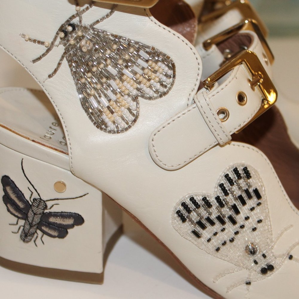 LAURENCE DACADE NELEN EDEN BEADED IVORY WHITE SANDALS - Picture 9 of 16